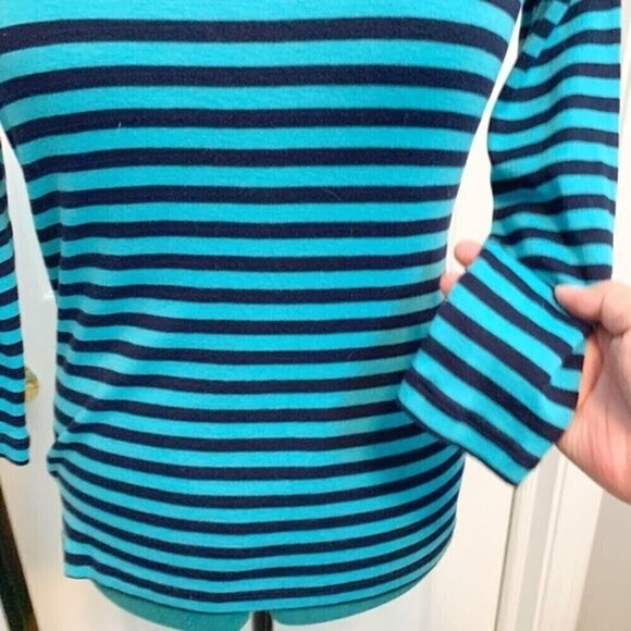 Talbots Petite Nautical Stripe Rhinestone Neck Long Sleeve Crew Neck Shirt - Picture 4 of 9